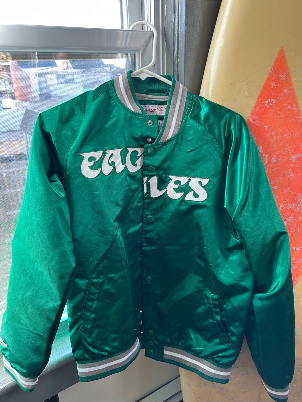 Girls NFL Green Satin Team Jacket with White Script
